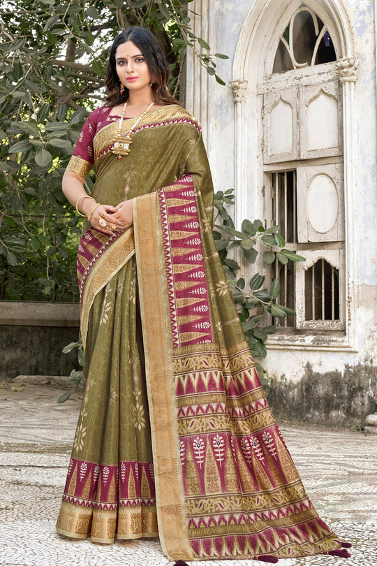 Green And Pink Dola Saree
