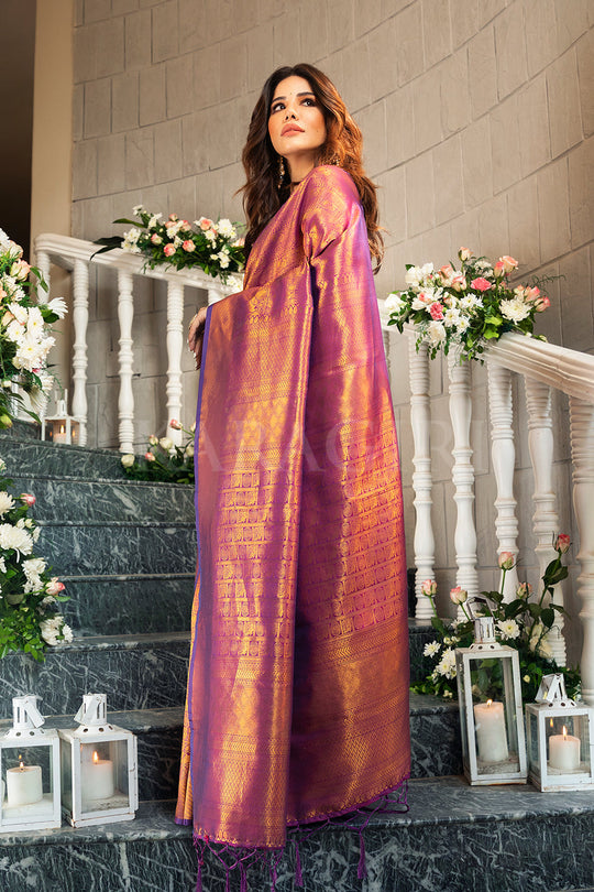 ROSHNI BHATIA in Wine Purple Woven Kanjivaram Saree