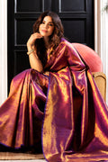 ROSHNI BHATIA in Wine Purple Woven Kanjivaram Saree - Special Wedding Edition