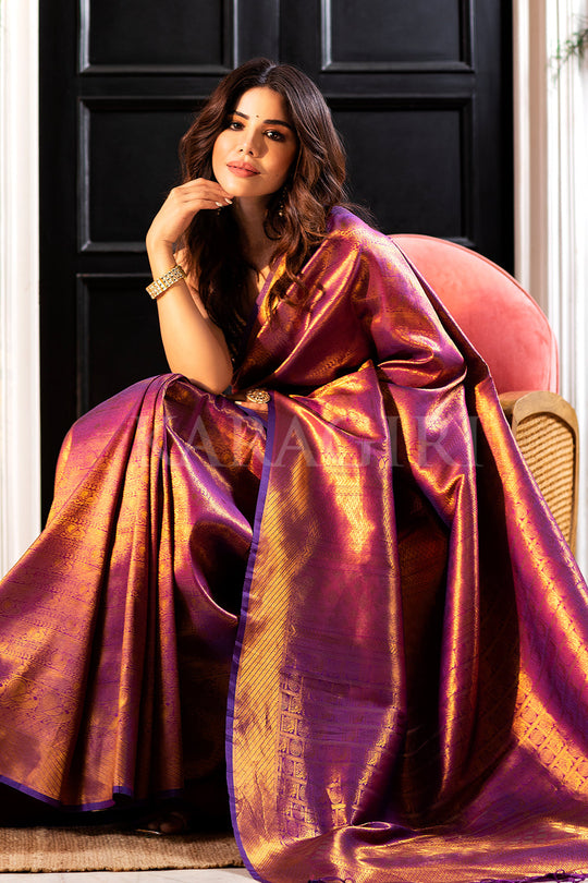 ROSHNI BHATIA in Wine Purple Woven Kanjivaram Saree