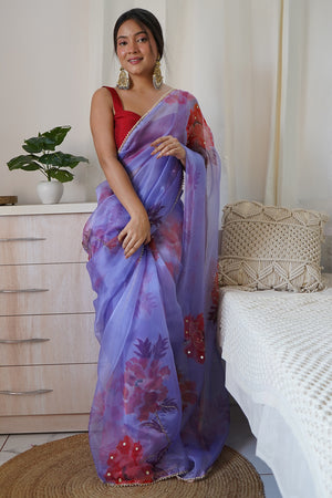 Berry Blue Organza Saree