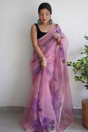 Thulian Pink Organza Saree