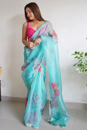 Sky Blue Organza Saree