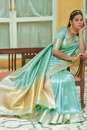 Firozi Green Kanjivaram Saree