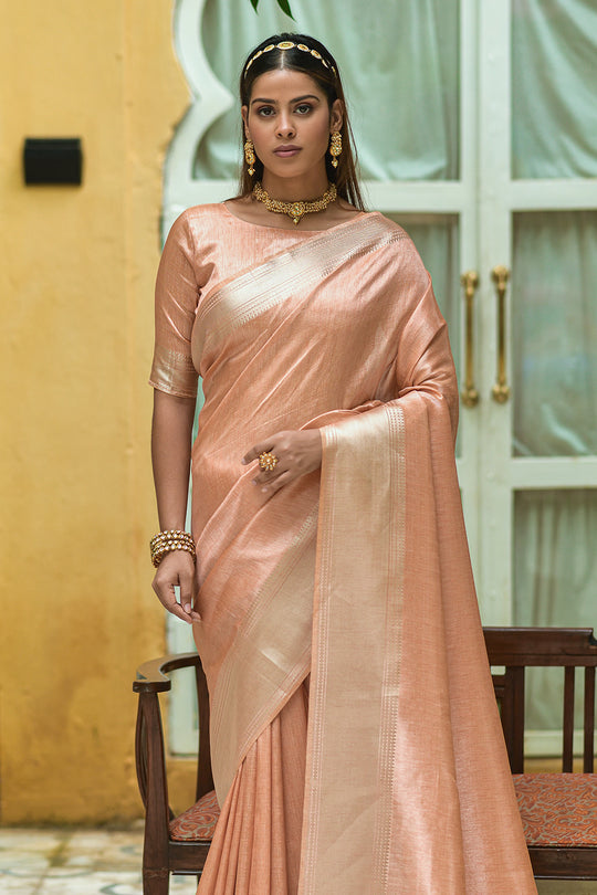 Cantaloupe Orange Kanjivaram Saree