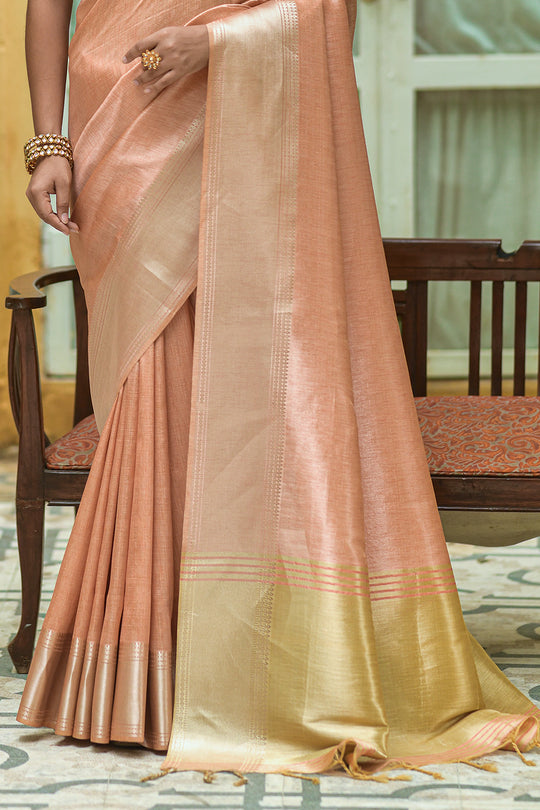Cantaloupe Orange Kanjivaram Saree