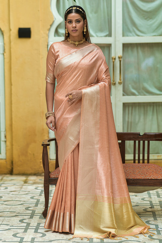 Cantaloupe Orange Kanjivaram Saree