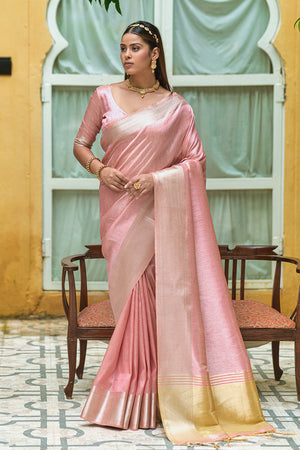 Flamingo Pink Kanjivaram Saree