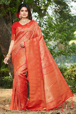 Scarlet Red Kanjivaram Silk Saree