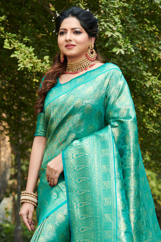 Teal Green Kanjivaram Silk Saree