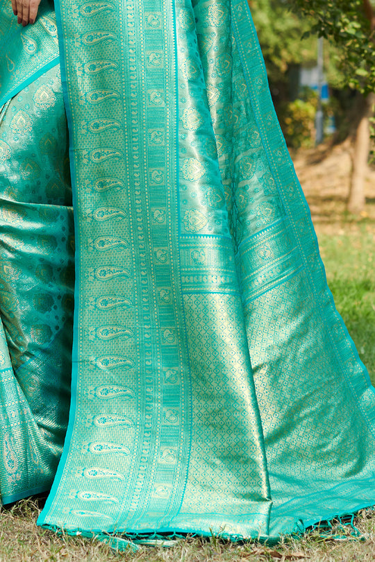 Teal Green Kanjivaram Silk Saree