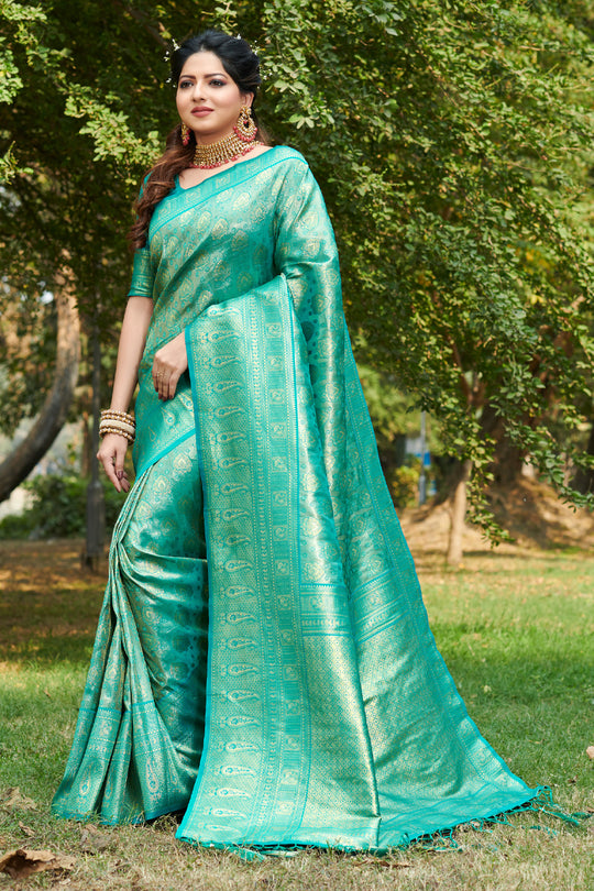 Teal Green Kanjivaram Silk Saree