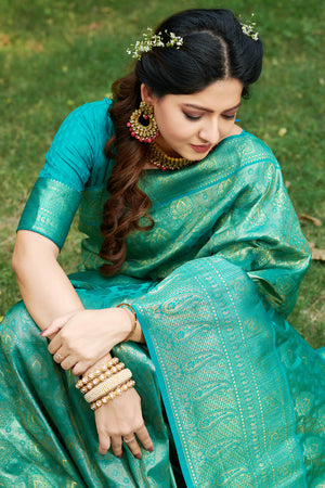 Teal Green Kanjivaram Silk Saree