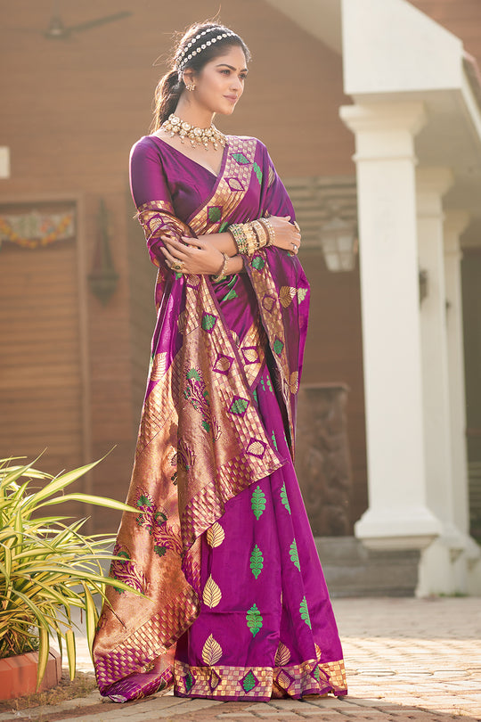 Jam Violet Banarasi Saree