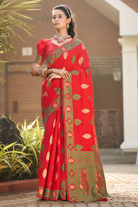 Scarlet Red Banarasi Saree