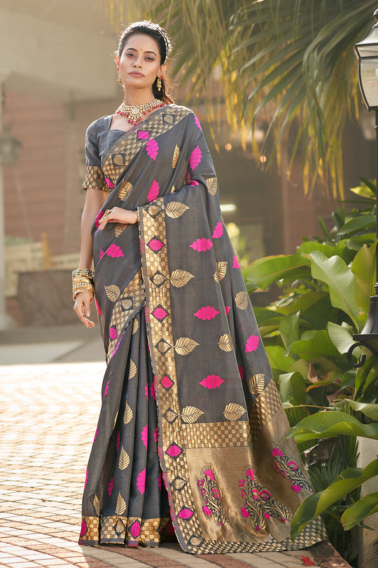 Pewter Grey Banarasi Saree