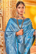 Cyan Blue Kanjivaram Saree