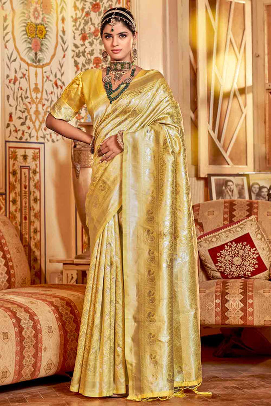 Buttermilk Gold Kanjivaram Saree
