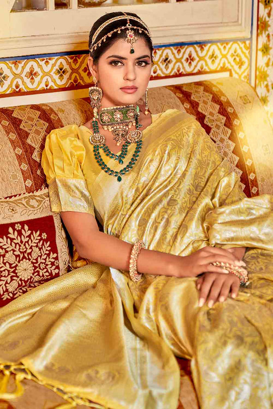 Buttermilk Gold Kanjivaram Saree