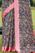Flamingo Pink Linen Blend Saree