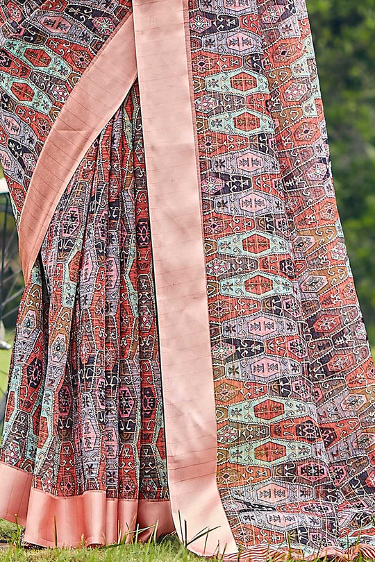 Salmon Pink Linen Blend Saree
