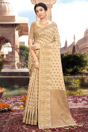 Buttermilk Beige Banarasi Saree