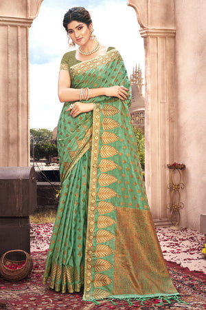 Seafoam Green Banarasi Saree