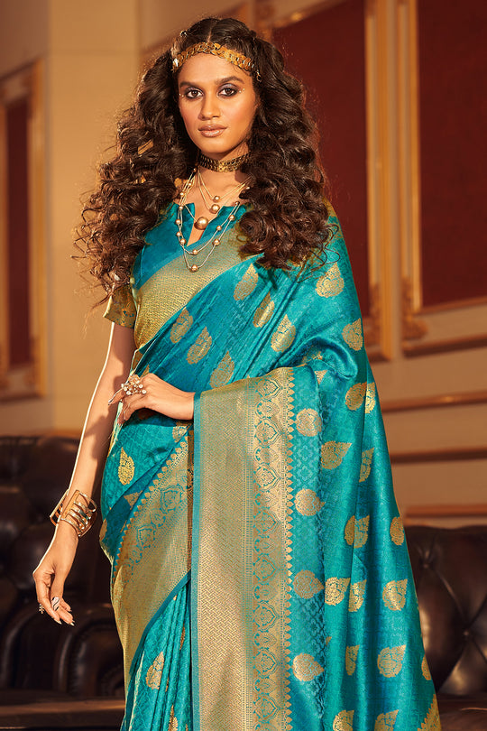 Teal Blue Silk Saree