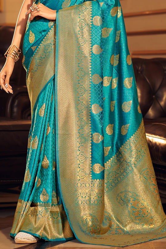 Teal Blue Silk Saree