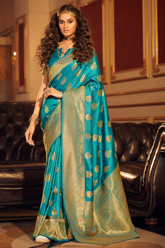 Teal Blue Silk Saree