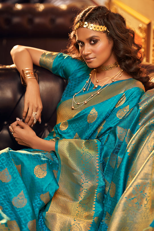 Teal Blue Silk Saree
