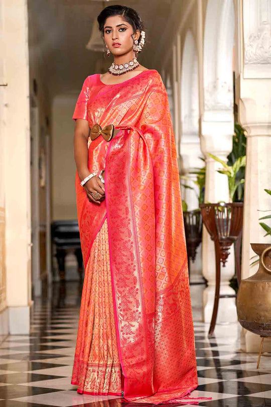 Orange And Red Banarasi Saree