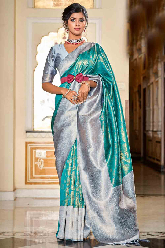 Ocean Green Banarasi Saree