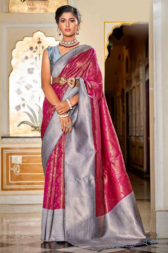 Wine And Grey Banarasi Saree