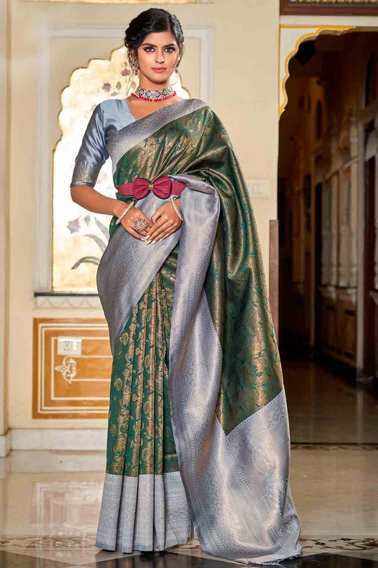 Green And Grey Banarasi Saree
