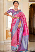 Pink And Blue Banarasi Saree