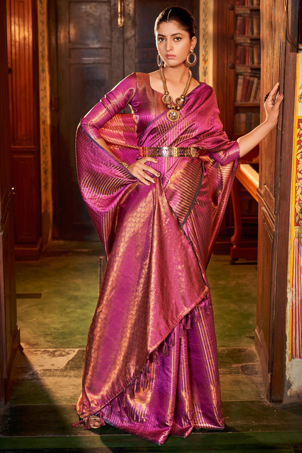 Buy Sindoori Pink Mulberry Silk Kanjivaram Saree - House Of Elegance –  House Of Elegance - Style That Inspires