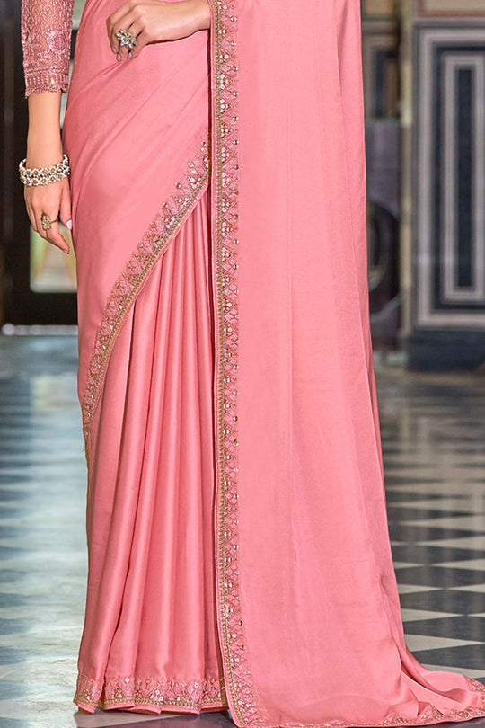 Flamingo Pink Silk Saree