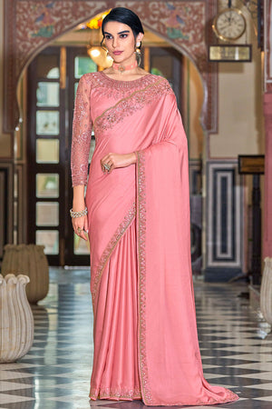 Flamingo Pink Silk Saree