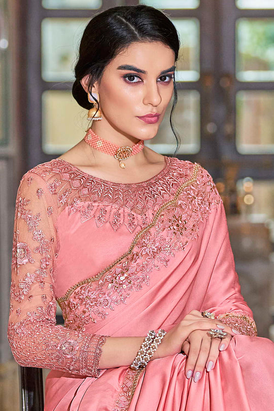 Flamingo Pink Silk Saree