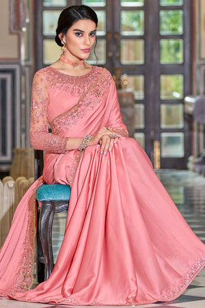 Flamingo Pink Silk Saree