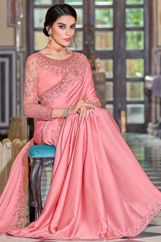 Flamingo Pink Silk Saree