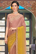 Peach And Yellow Silk Saree