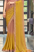 Peach And Yellow Silk Saree