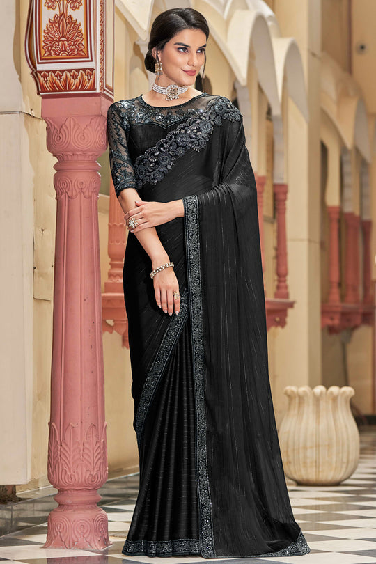 Jet Black Silk Saree