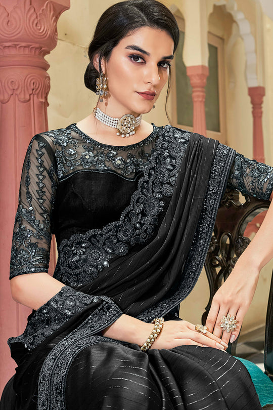 Jet Black Silk Saree