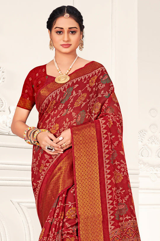 Red And Beige Cotton Saree