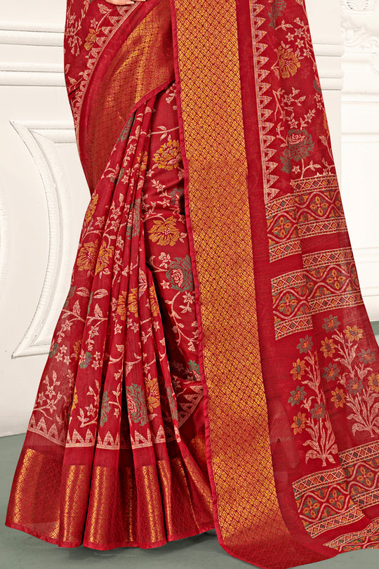 Red And Beige Cotton Saree