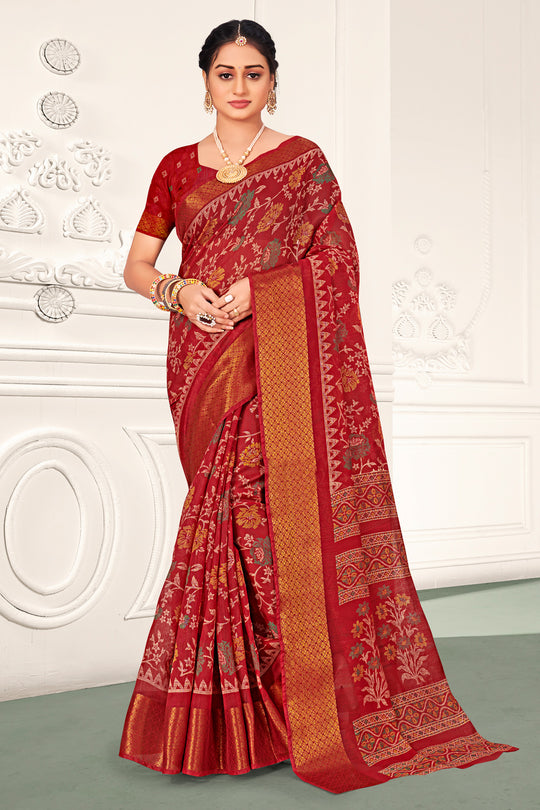 Red And Beige Cotton Saree