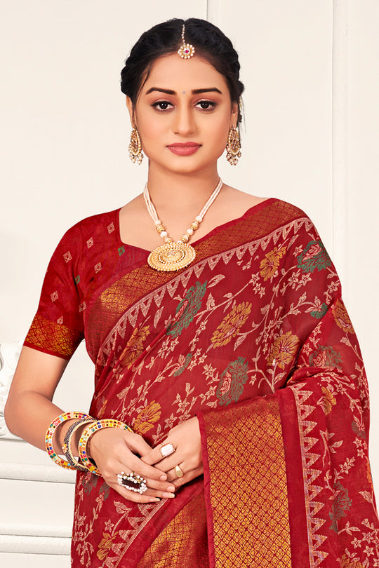 Red And Beige Cotton Saree